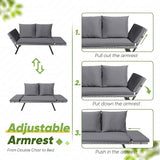 Greesum Outdoor Sofa, Woven Rattan Patio Furniture, Convertible Daybed or Double Chair with Adjustable Armrests - Photo 6