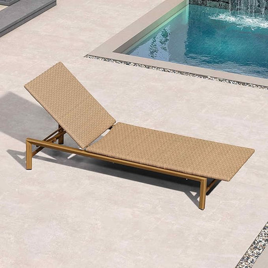 PURPLE LEAF Patio Chaise Lounge Chairs Outdoor 1 Piece, Wicker Pool Lounge Chairs for Outside with Adjustable Backrest, Aluminum Sunbathing Lounger for Patio, Poolside, Garden, Light Brown