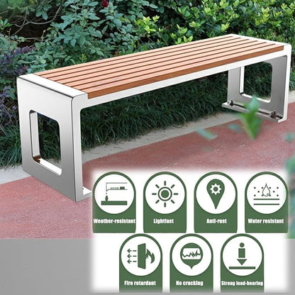 Outdoor Garden Bench, Park Bench, Patio Furniture Bench Chair with Cast Steel & Solid Wood Structure,Weather Proof Porch Loveseat, Perfect for Deck, Lawn, Poolside(Color:A,Size:59x15.7x16.5IN)