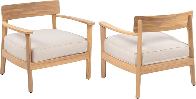 Christopher Knight Home Manny Acacia Wood Patio Accent Chair Set of 2, Wooden Lounge Chair Outdoor - Photo 5