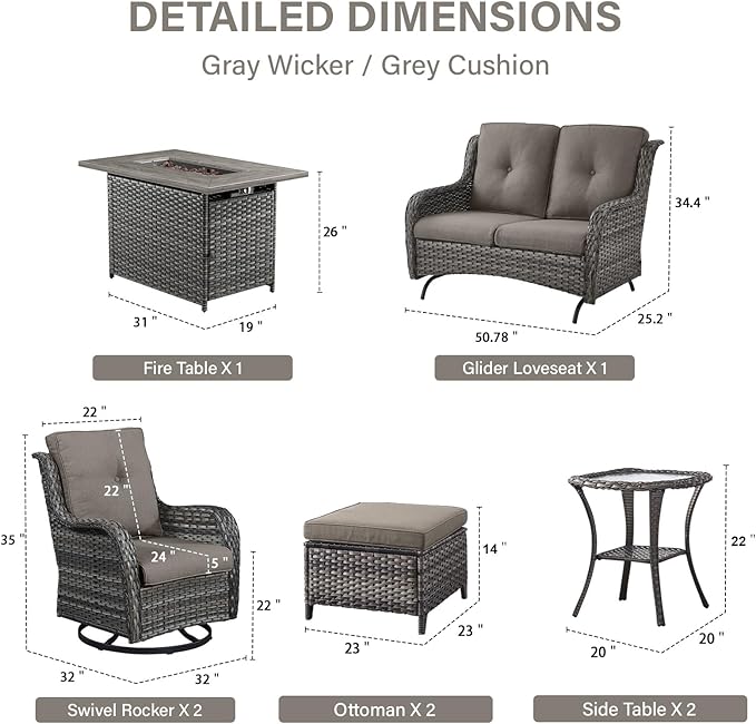 Belord Patio Furniture Set with Fire Pit Table, 8 Piece Wicker Outdoor Furniture Set - Photo 2