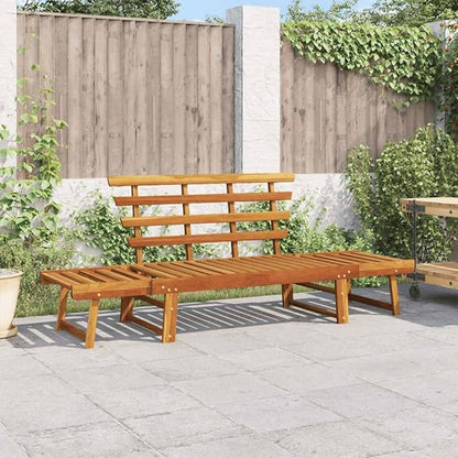 Brown Solid Acacia Wood Large Garden Bench 2-in-1 Convertible Daybed for Patio Balcony Outdoor Seating with Adjustable Armrests Durable Weather-Resistant Comfortable Lounge