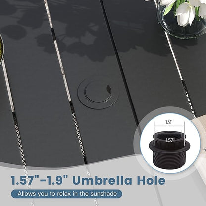 DIFY 59.2" Outdoor Patio Dining Table for 6, Metal Rectangular Steel Slat Patio Table with 1.57" Adjustable Umbrella Hole, Weather-Resistant for Garden Backyard Poolside Deck, Black