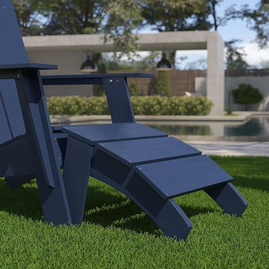 Flash Furniture Sawyer Indoor/Outdoor Commercial Grade Adirondack Ottoman - Navy All-Weather Adirondack Style Footrest