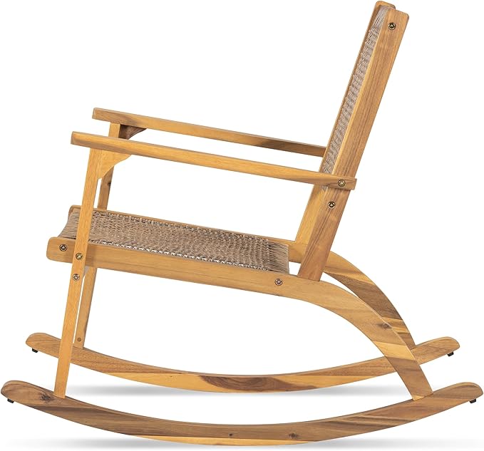 Outdoor Rocking Chair Set, Acacia Wood Patio Rockers with Wicker Rattan Seat & Backrest, Comfortable Garden Porch Chairs for Backyard, Balcony & Poolside, Natural
