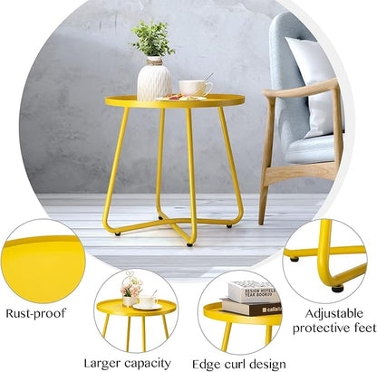 danpinera Outdoor Side Tables, Weather Resistant Steel Patio Side Table, Small Round Outdoor End Table Metal Side Table for Patio Yard Balcony Garden Bedside Yellow