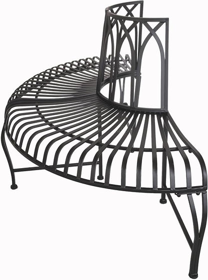 Hi-Line Gift Ltd. Semi-Circle Black Matal Tree Wrap Garden Bench