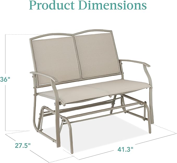 Best Choice Products 2-Person Outdoor Patio Swing Glider Steel Bench Loveseat Rocker for Deck, Porch w/Textilene Fabric - Photo 3