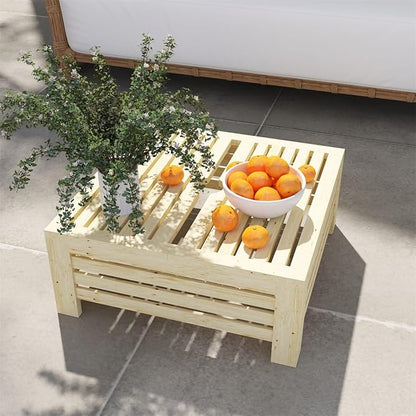 Wooden Outdoor Coffee Table with Umbrella Hole, 24.4 x 24.4 inches, Umbrella Base Stand Storage Box Design, Fir Wood (Natural)