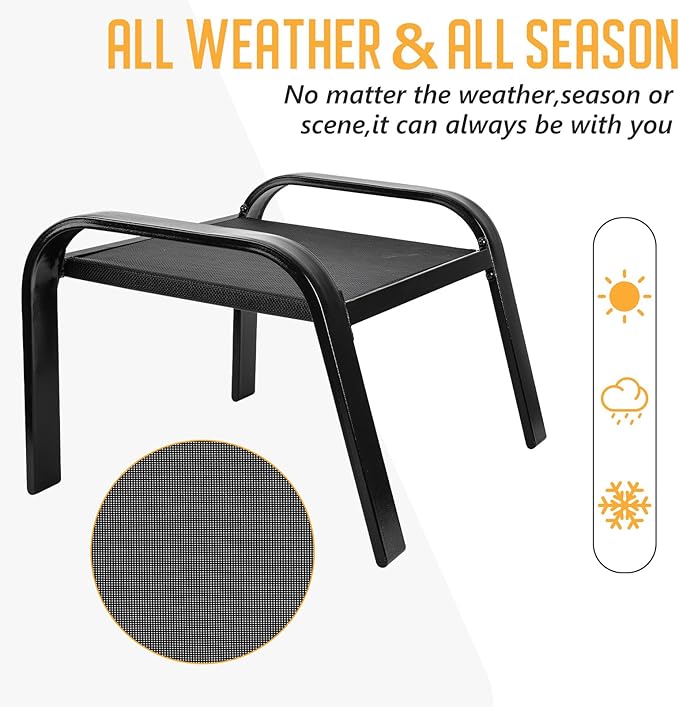 Outddor Patio Ottoman 2 Set All Weather Outdoor Foot Rest Patio Furniture Coffee Table for Garden Backyard Porch Black - Photo 4