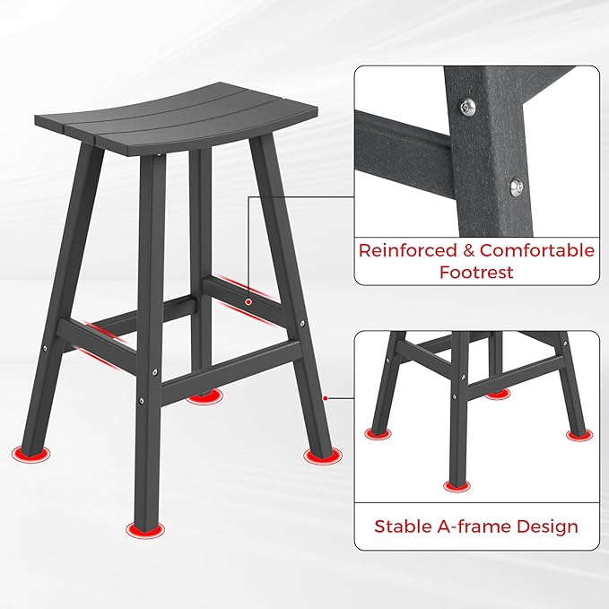 Costaelm All-Weather Bar Stools Set of 3, 29" Height Outdoor Bar Stools, Adirondack Poly Patio Bar Stool for Patio, Deck, Kitchen Counter and Garden, Gray