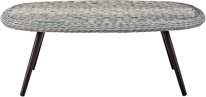 Modway Endeavor Wicker Rattan Aluminum Glass Outdoor Patio Coffee Table in Gray