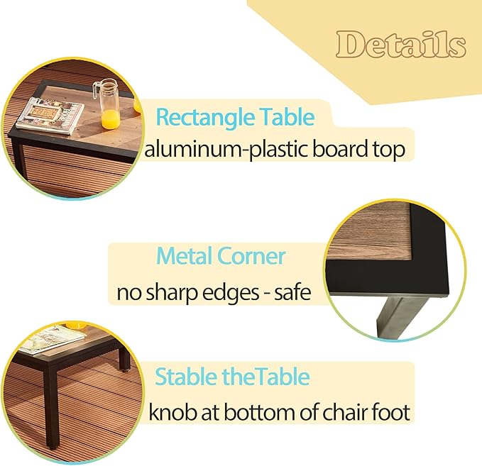 LOKATSE HOME Outdoor Coffee Table Patio Retangle Metal Side Dining Furniture with Wood Grain Top for Balcony, Porch, Deck