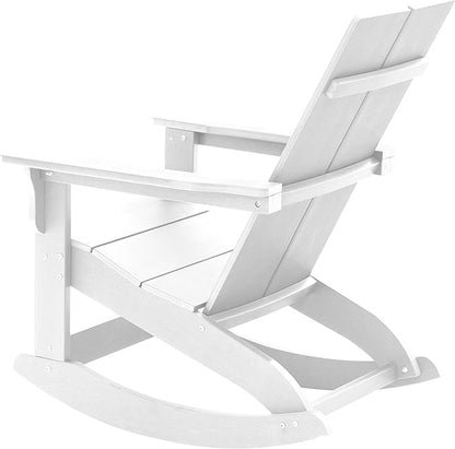 Flash Furniture Finn Modern Commercial Poly Resin Wood Adirondack Rocking Chair - All Weather White Polystyrene - Dual Slat Back - Stainless Steel Hardware - Set of 2