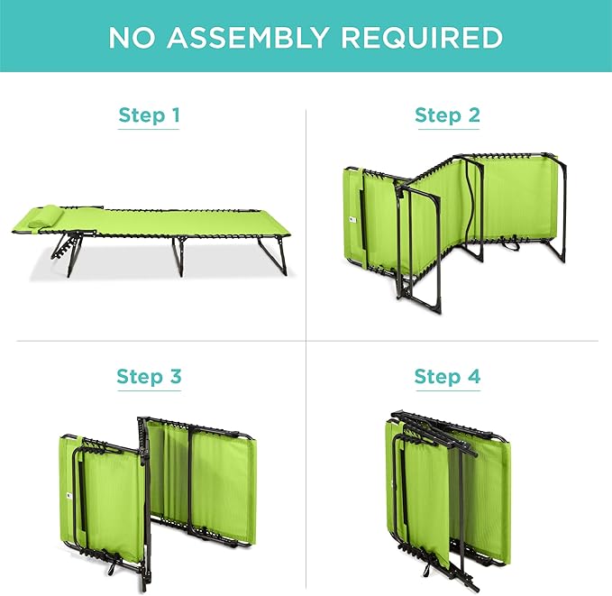 Best Choice Products Patio Chaise Lounge Chair, Portable Outdoor Folding Recliner for Lawn, w/ 8 Positions, Handles, 300lb Capacity - Lime Green