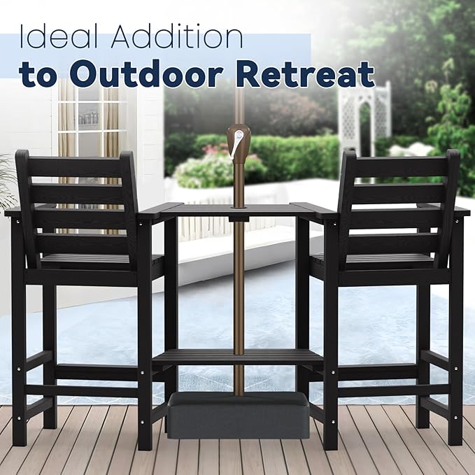 PLUUV Tall Adirondack Chairs Set of 2, All Weather HDPE Poly Bar Height Balcony Adirondack Chair with Removable Double Connecting Trays, Outdoor Adirondack Barstools for Deck, Patio, Yard, Pool, Lawn