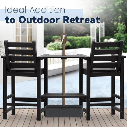 PLUUV Tall Adirondack Chairs Set of 2, All Weather HDPE Poly Bar Height Balcony Adirondack Chair with Removable Double Connecting Trays, Outdoor Adirondack Barstools for Deck, Patio, Yard, Pool, Lawn