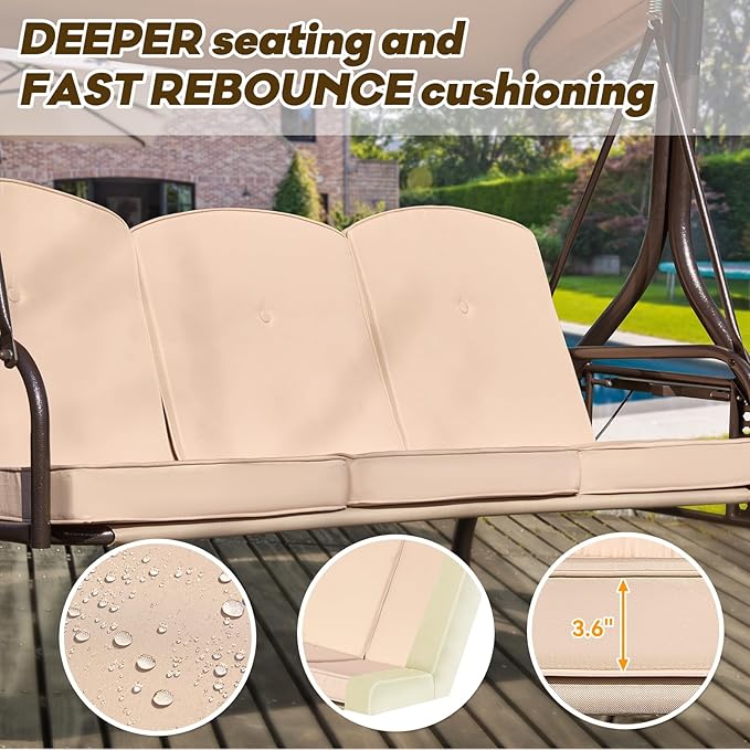 3 in 1 Outdoor Porch Swing with Adjustable Canopy, 3 Seat Outdoor Swing for Adults - Photo 6