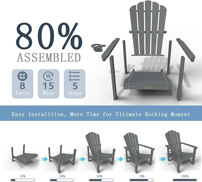 Stackable Adirondack Chair, HDPE All-Weather Adirondack Chairs - Durable and Space Saving, Plastic Outdoor Fire Pit Chairs with Cup Holder,Grey