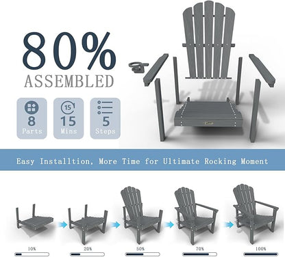 Stackable Adirondack Chair Set of 4, HDPE All-Weather Adirondack Chairs - Durable and Space Saving, Plastic Outdoor Fire Pit Chairs with Cup Holder,Grey