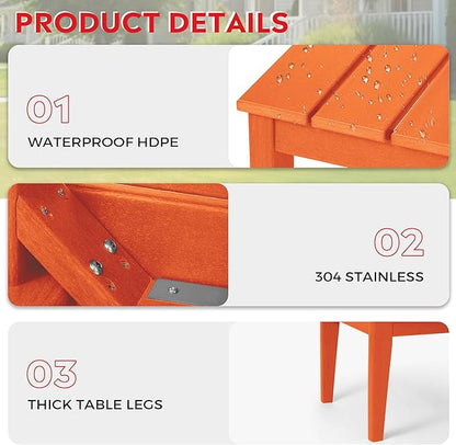 Costaelm Outdoor Side Tables for Patio, Small Patio Conversation Table Weather Resistant Coffee Table, Small Square Table Outdoor End Tables for Porch, Balcony, Poolside, Deck, Orange