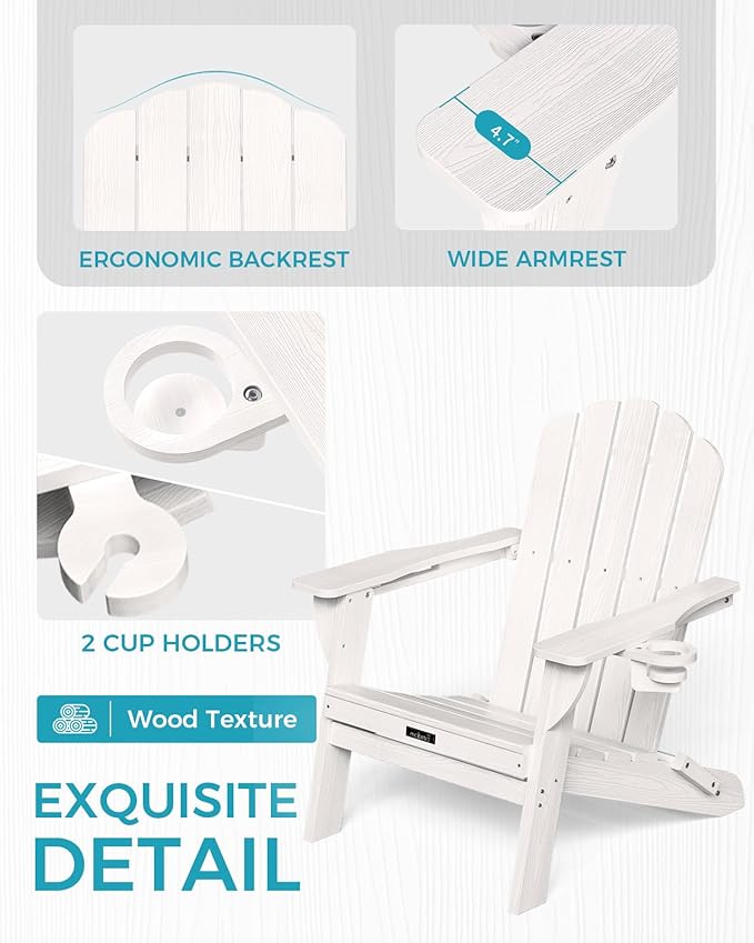 Adirondack Chairs Set of 4, Patio Chair, HDPE Fire Pit Chairs, Plastic Adirondack Chairs with 2 Cup Holder - Photo 6