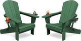 KINGYES Folding Adirondack Chair Set of 2, Dual Cup Holders & All-Weather HDPE, Wood-Like Patio Chair for Backyard - Photo 1