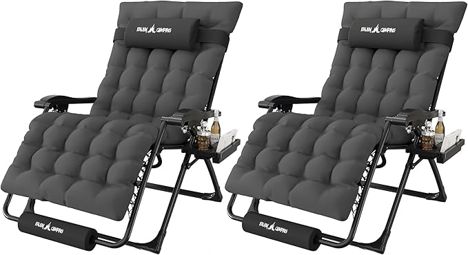 Amopatio Oversized Zero Gravity Chair, 33in Reclining Camping Lounge Chair Upgraded Lock and Footrest, Cup Holder - Photo 1