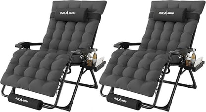 Amopatio Oversized Zero Gravity Chair, 33in Reclining Camping Lounge Chair Upgraded Lock and Footrest, Folding Patio Recliner with Cup Holder, Removable Cushion & Headrest
