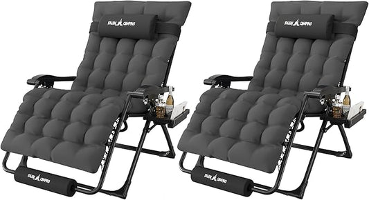 Amopatio Oversized Zero Gravity Chair, 33in Reclining Camping Lounge Chair Upgraded Lock and Footrest, Folding Patio Recliner with Cup Holder, Removable Cushion & Headrest