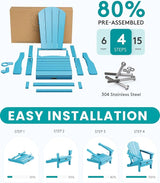 SERWALL Folding Adirondack Chair with Cup Holder Outdoor Adirondack Chairs Weather Resistant Patio Chair Fire Pit - Photo 7