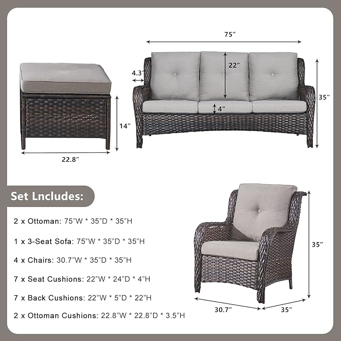 Rilyson Wicker Patio Furniture Set - 7 Piece Rattan Outdoor Sectional Conversation Sets with 1 Sofa - Photo 2