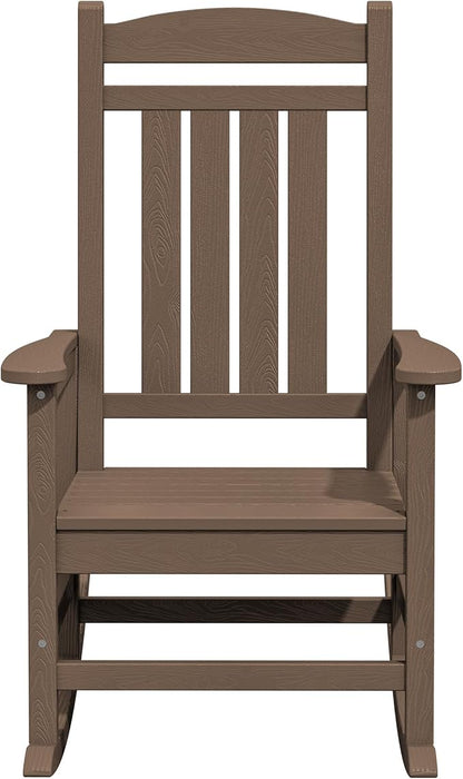 KINGYES HDPE Rocking Chairs Outdoor, Patio Rocking Chairs with 330lbs Support, Smooth Porch Rocker for Deck Lawn Yard, Brown