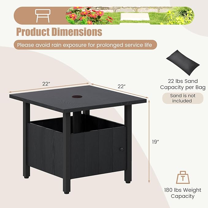 Tangkula Outdoor Table with Hole, Patio Umbrella Table with 2 Sand Bags, 1.89" Umbrella Hole, Metal Frame, Outdoor Side Table for Garden, Deck and Poolside (Set of 2)