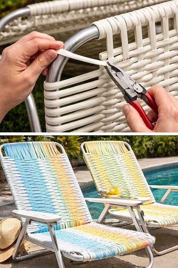 25' White Oval Vinyl Cord Spline Strapping Plastic Mid Century Retro to Repair Patio Furniture Beach Chair