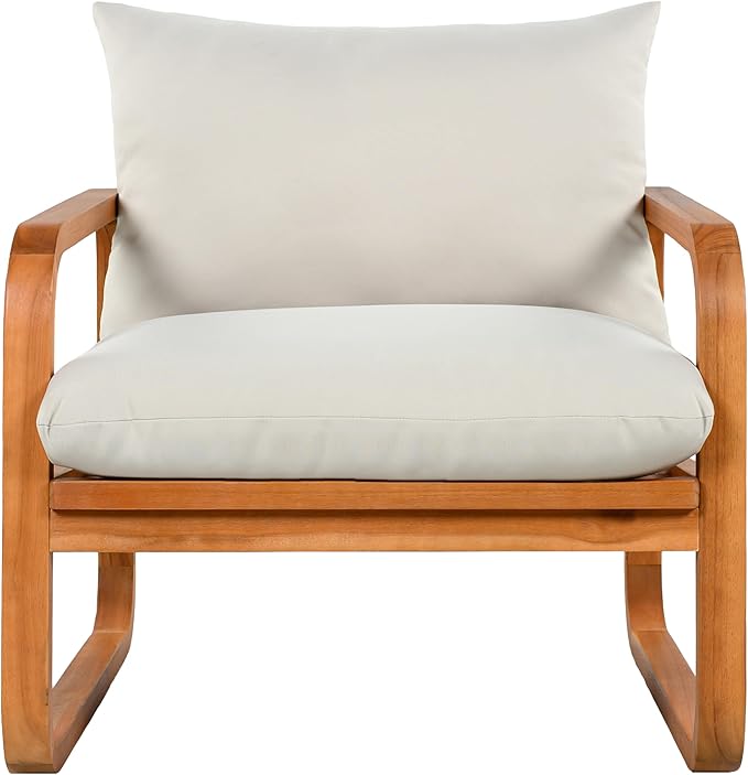 Merax Outdoor 4-Piece Acacia Wood Conversation Set - Patio 2-Seat Loveseat Sofa w/Coushion - Photo 7
