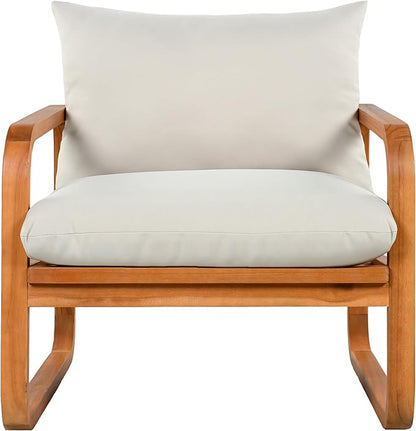 Merax Outdoor 4-Piece Acacia Wood Conversation Set - Patio 2-Seat Loveseat Sofa w/Coushion, 2 Armchair and Square Coffee Table for Backyard, Lawn, Balcony, Beige + Natural