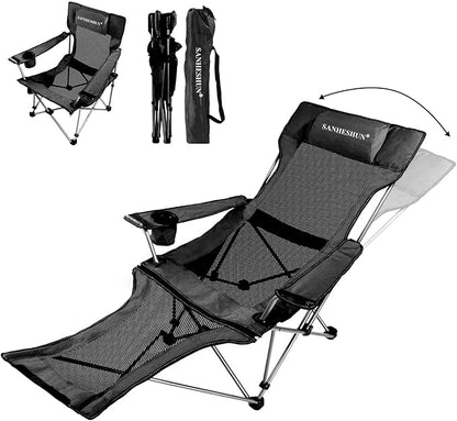 Zero Gravity Chair, Reclining Camping Chair with Padded Pillow, Cup Holder, Storage Pocket & Carry Bag, 4-in-1 Portable Camping Recliner for Outdoor, Beach, Garden, and Backyard - Black Mesh