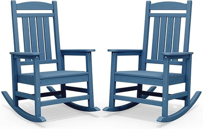 SERWALL Rocking Chairs Set of 2, HDPE Outdoor Rocking Chair, All-Weather Porch Rockers for Patio, Blue