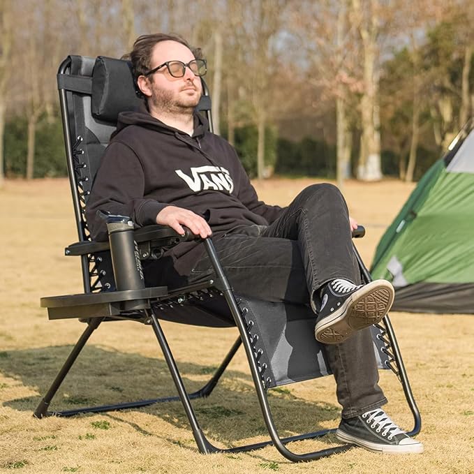 Zero Gravity Chair Set of 4 Oversized Padded Recliner with Adjustable Headrest & Cup Holder - 600D Oxford Folding - Photo 2