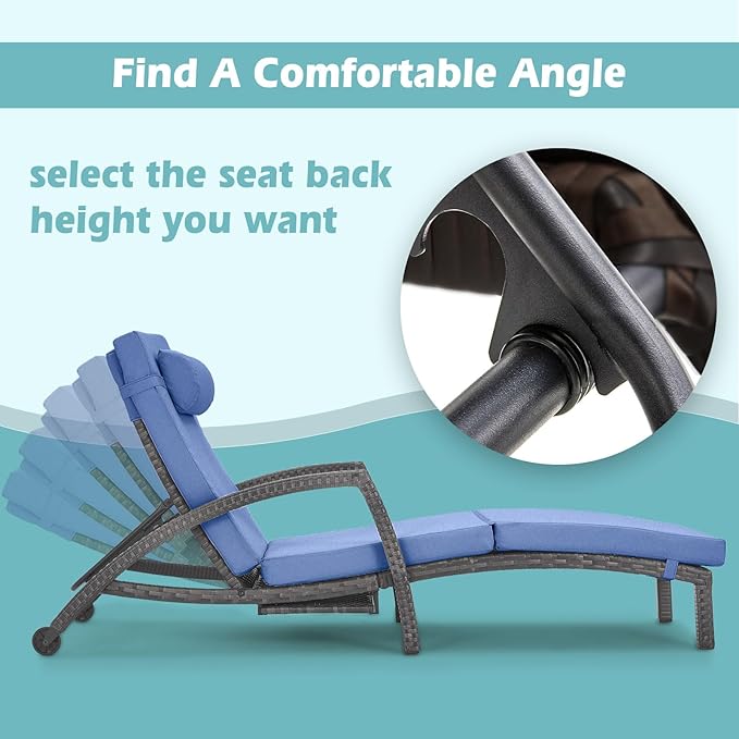 Chaise Lounge Chairs Outdoor Set of 4, Comfy Outside Wicker Patio Pool Lounge Chair w/ 5 Adjustable Back Angle - Photo 2