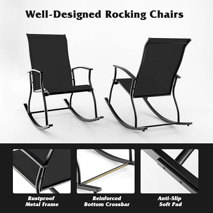 Giantex Outdoor Rocking Chair Set of 4 - Patio Rocking Chairs w/Breathable Backrest, Sturdy Metal Frame & Safe Ergonomic Design, Cozy Fabric Rocker for Backyard, Poolside, 330 lbs, Black