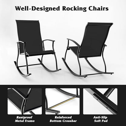 Giantex Outdoor Rocking Chair Set of 4 - Patio Rocking Chairs w/Breathable Backrest, Sturdy Metal Frame & Safe Ergonomic Design, Cozy Fabric Rocker for Backyard, Poolside, 330 lbs, Black