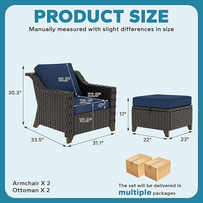 4 Pieces Patio Conversation Furniture Set - 2 Chairs with Ottomans Set of 2 - Photo 2