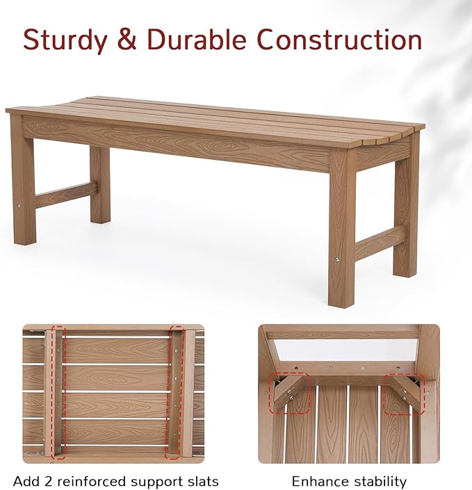 Stoog Outdoor Bench Set of 2, All-Weather HIPS Garden Bench with 800 lbs Weight Capacity, Never Rot or Fade, Teak - Photo 5