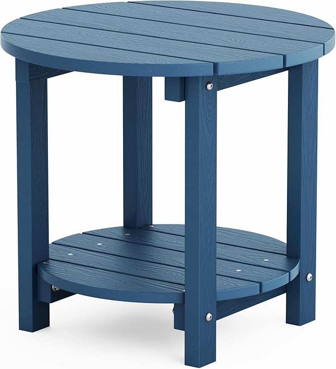 YEFU Adirondack Side Table, 18" Double Outdoor Side Table, Poly Lumber end Table, Weather Resistant for Indoor, Patio, Pool, Porch, Backyard-Navy