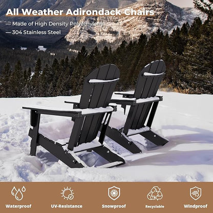 BRIOPAWS Folding-Adirondack-Chair | HDPE Plastic | Fire Pit Chairs | Cup Holder | Curved Back | All Weather | for Outdoor Backyard Deck Patio | Black
