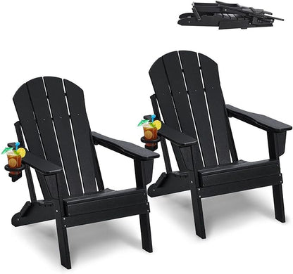 Adirondack Chair Plastic Set of 2 All-Weather Folding Fire Pit Black