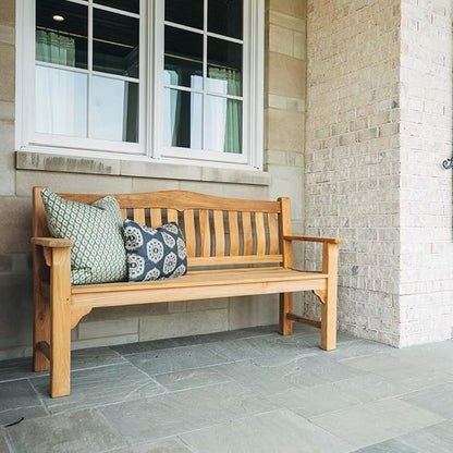 Ash & Ember Hawthorne Grade A Teak 73" Bench, Seats 2-3 People Comfortably, Weather Resistant Indoor Outdoor Solid Wood Patio Furniture with Tightly Spaced Slats, Bowed Back, Armrests