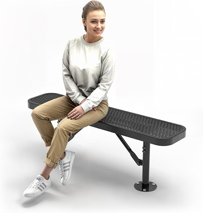 Heavy-Duty Outdoor Metal Bench, Thermoplastic-Coated, Surface, Weatherproof, Commercial-Grade for Parks, Gardens, Patios, Stores & More (4 Ft - Surface, Black)